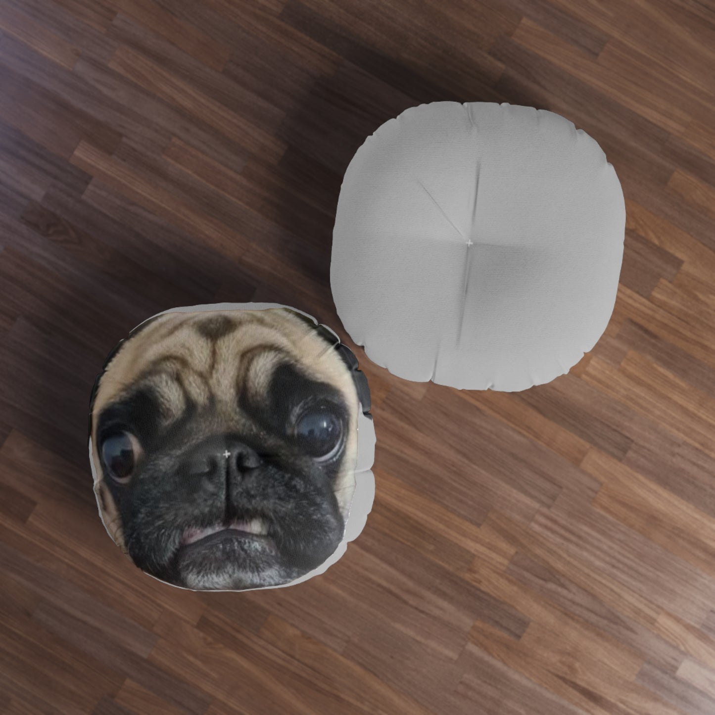 Tufted Floor Pillow, Round Pug face