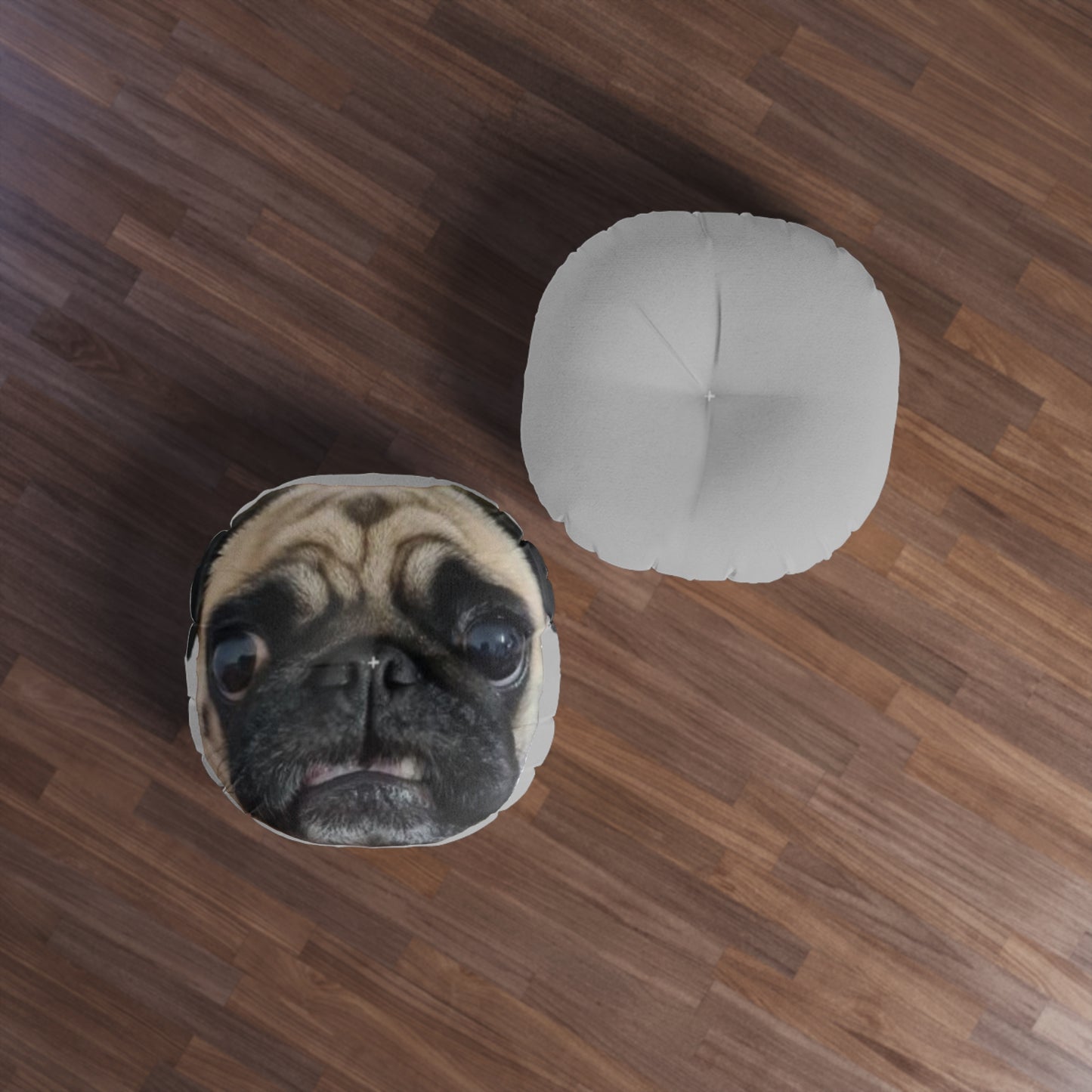 Tufted Floor Pillow, Round Pug face